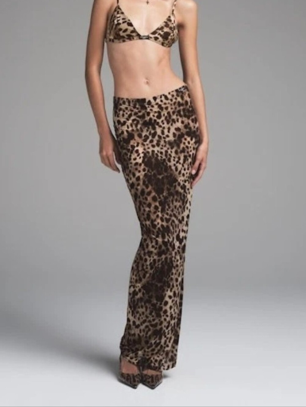 SKIMS X Dolce Gabbana Milky Sheer Long Skirt Leopard size XXS BO-SKT-7275W
